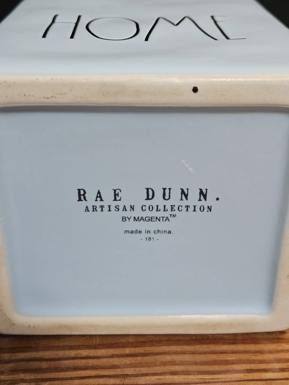 Rae Dunn Light Blue Ceramic 'HOME' For Bag Storage